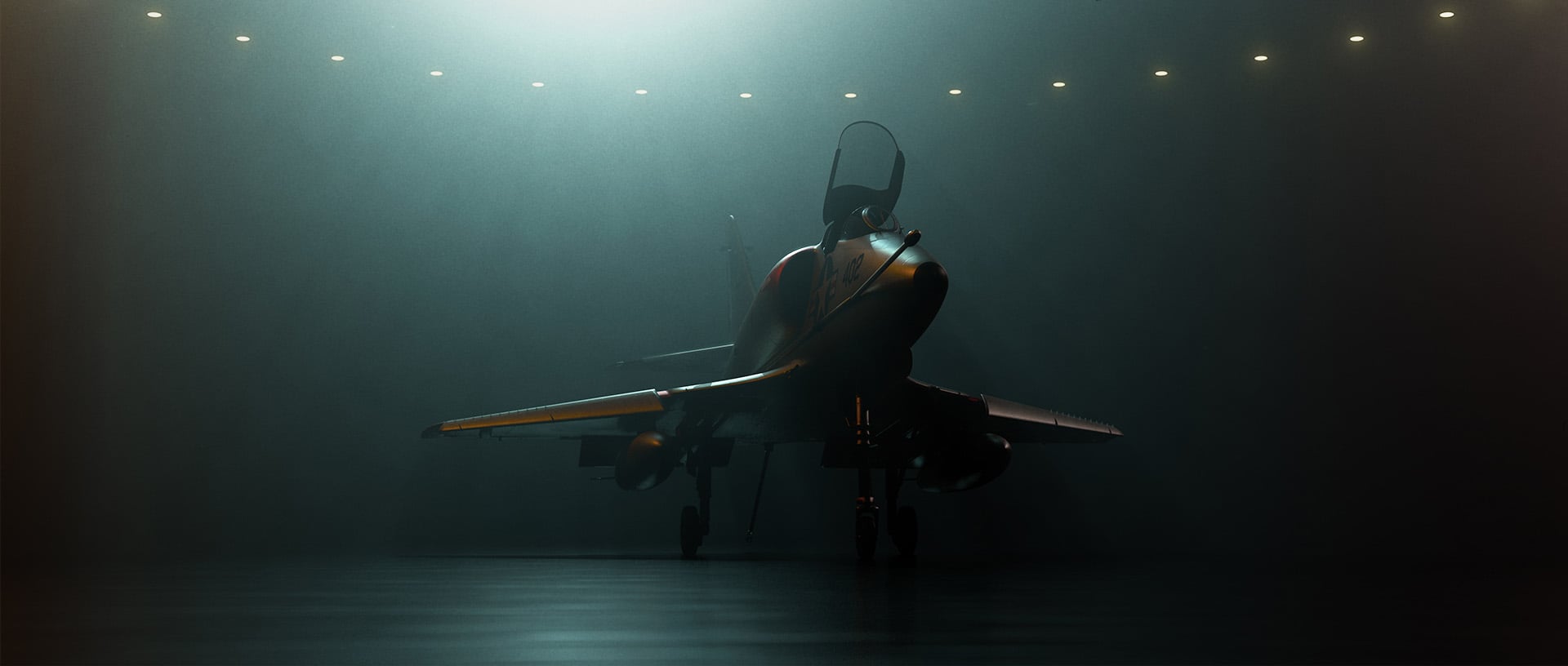 A racing aircraft in a hangar, created for Conquer Series